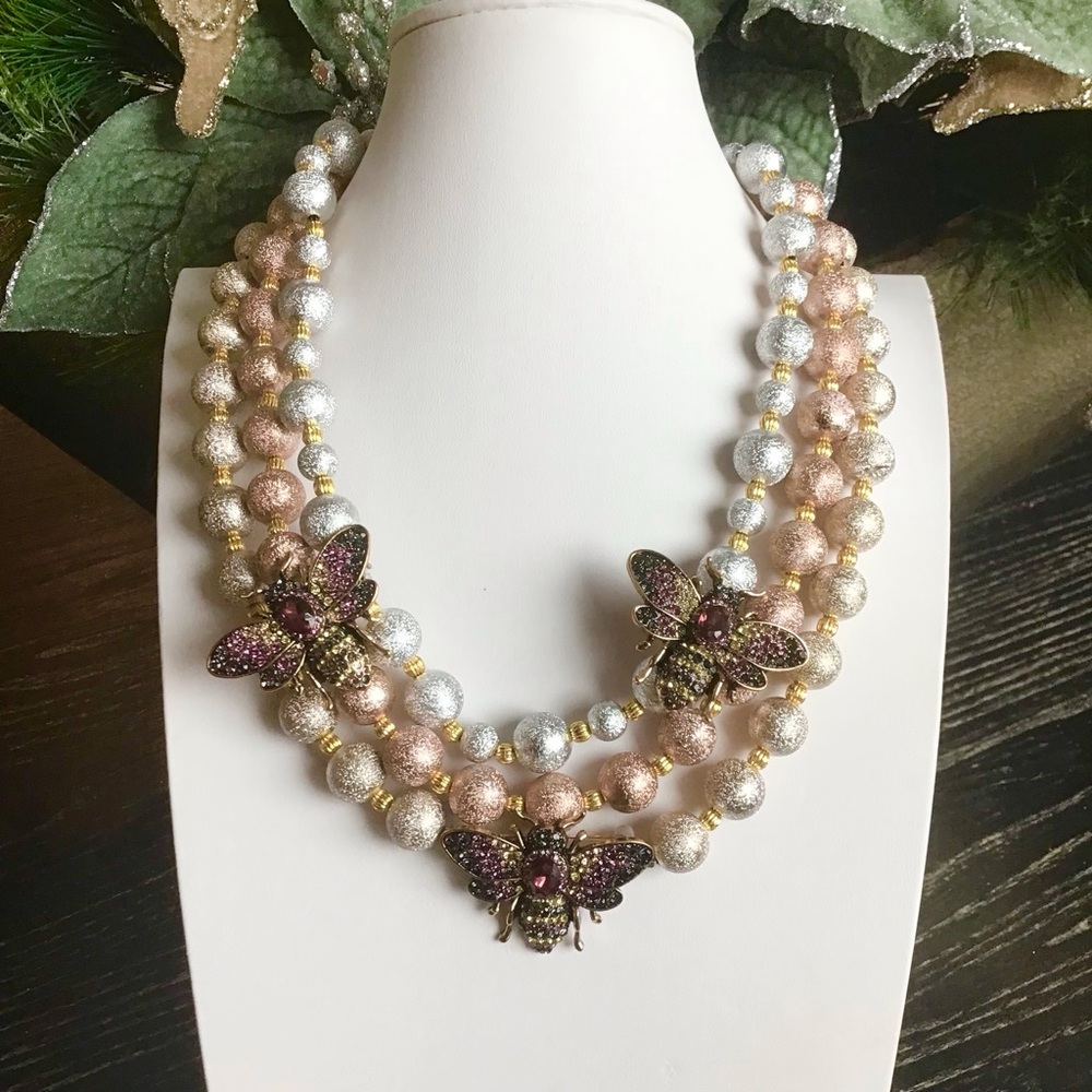 Chic Triple-Strand Necklace with Butterfly Charms